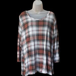 Cato Plaid Scoopneck Tunic Top Sz XL 3/4 Sleeves Fall Autumn Cottagecore